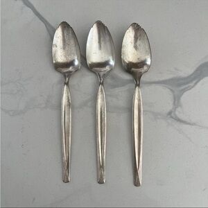 Silverplate Wm Rogers Lines Grapefruit Spoons Vintage Set Of 3 Serrated Edge
